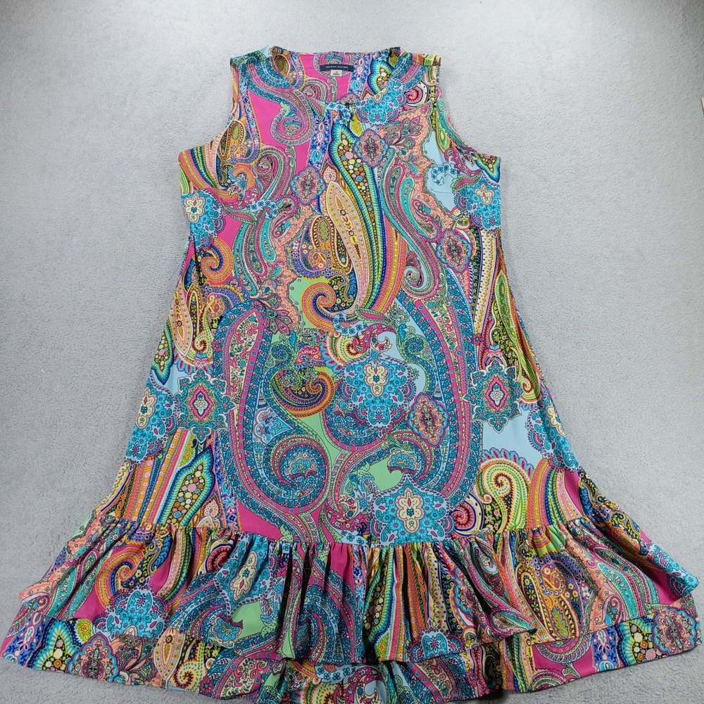 Tommy Hilfiger Women Paisley Ruffle Hem Dress Multi-Color 10 Sleeveless Shift